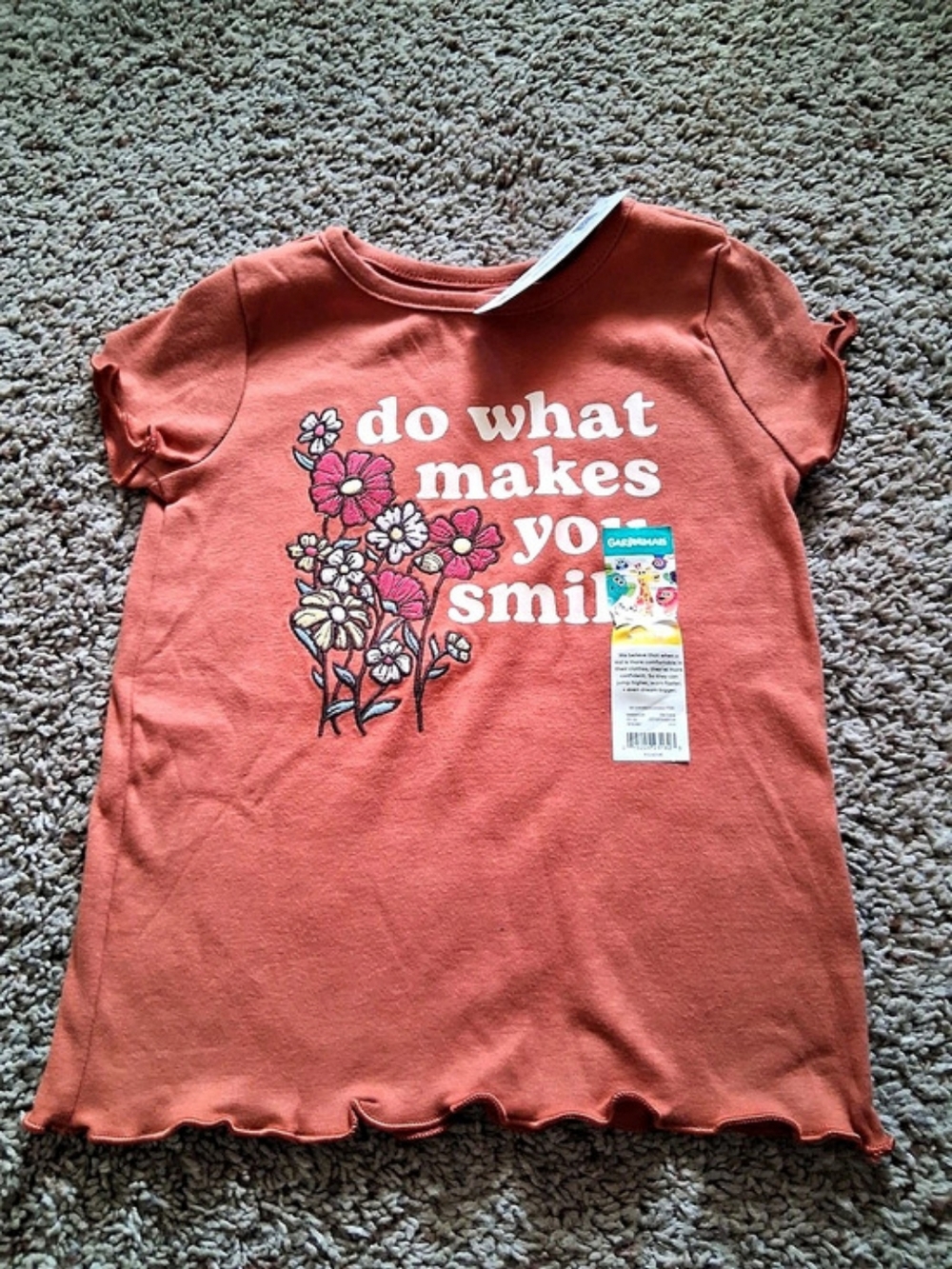 GARANIMALS Do What Makes You Smile Graphic Tee Girls 3T Orange Rust